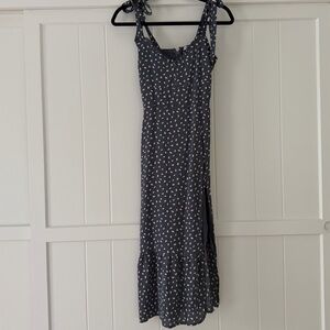 Blue and White Tie-Shoulder Midi Dress